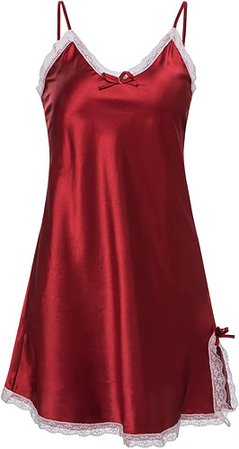 Amazon.com: GRAN ORIENTE Women's Sleepwear Nightgown Lace Chemise Soft Full Slip Dress Sexy V Neck Lingerie Sleeveless Satin Babydoll Red Medium : Clothing, Shoes & Jewelry