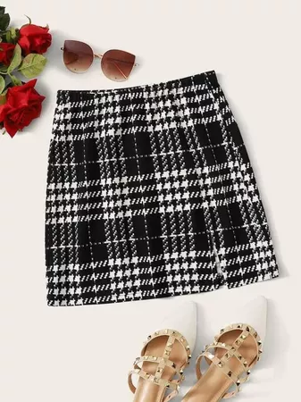 Plaid Textured Skirt | SHEIN USA black