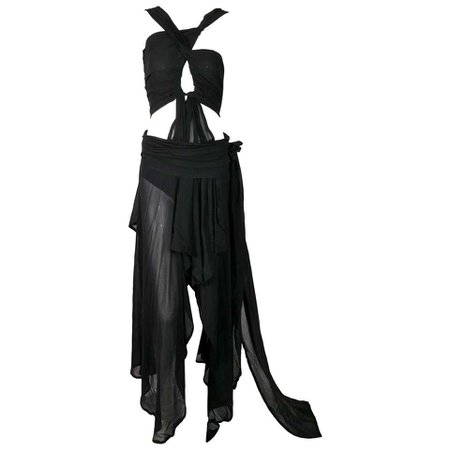 S/S 2002 Yves Saint Laurent Tom Ford Runway Sheer Black Silk Cut-Out Gown Dress For Sale at 1stDibs