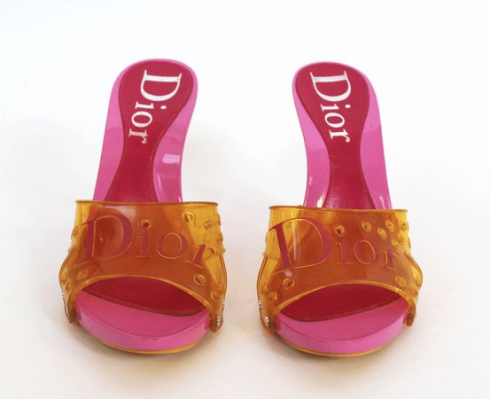 Vintage Christian Dior Pink and Yellow Mules