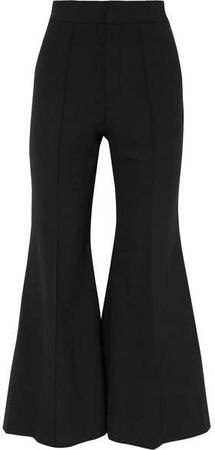 Cropped Wool-blend Flared Pants - Black