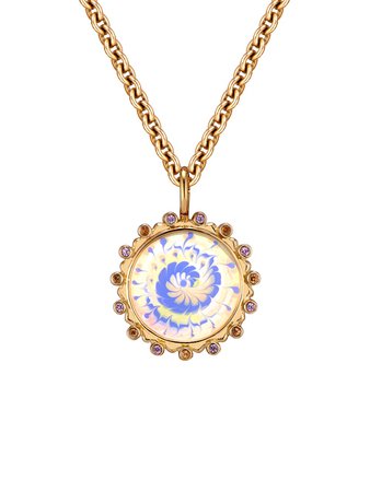 Marlo Laz Sapphire Tie Dye Amulet Necklace - Yellow Gold - Ylang 23