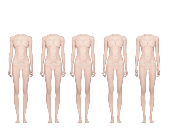 5 girls blank body nude template