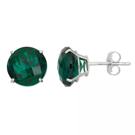 Lab-Created Emerald 10k White Gold Stud Earrings