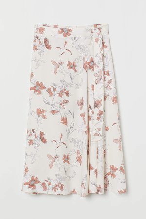 Patterned Wrap-front Skirt - Beige