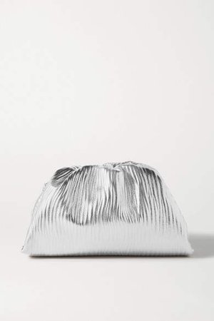 The Pouch Large Gathered Embossed Metallic Leather Clutch - Silver