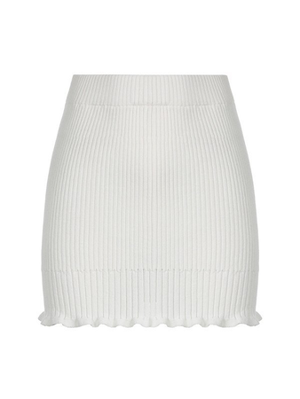 White Ribbed Knit Mini Skirt