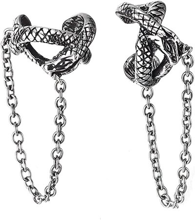 Amazon.com: Men Women Steel Gothic Vintage Snake Ear Cuff Ear Clip Non-Piercing Clip On Earrings Dangling Chain: Clothing