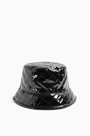 Black Quilted Vinyl Bucket Hat | Topshop