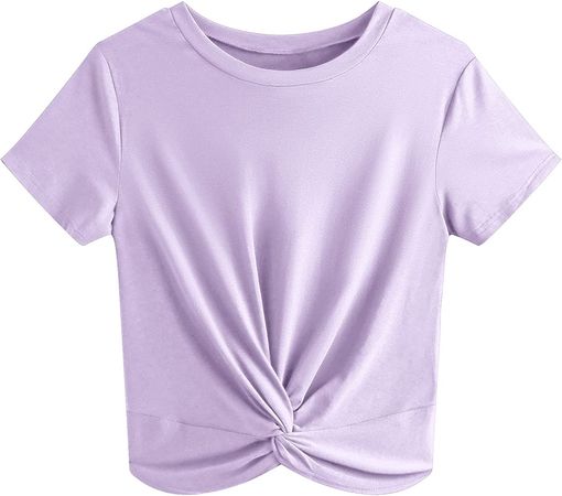 JINKESI Women's Summer Causal Short Sleeve Blouse Round Neck Crop Tops Twist Front Tee T-Shirt Black-X-Large at Amazon Women’s Clothing store