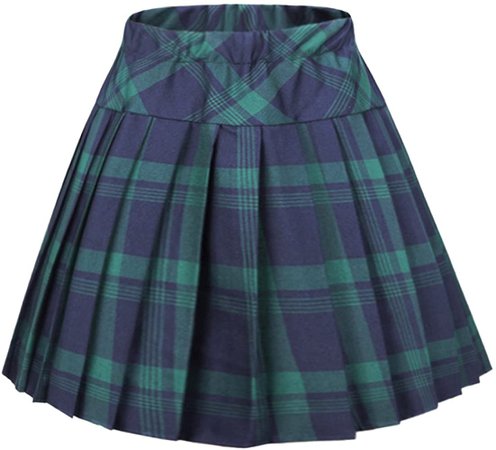 Women's Elastic Waist Plaid Pleated Skirt Tartan Skater School Uniform Mini Skirts (X-Large, Series 5 Green) at Amazon Women’s Clothing store
