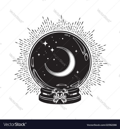Hand drawn magic crystal ball with crescent moon Vector Image