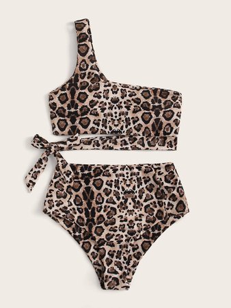 Leopard Tie Side High Waist Bikini Swimsuit | SHEIN USA