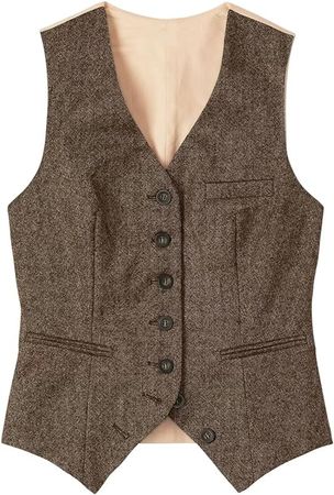 Women's Formal Regular Fitted Business Dress Suits Vest Herringbone Tweed Waistcoat at Amazon Women’s Clothing store