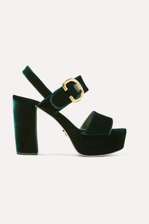 Velvet Platform Sandals - Emerald