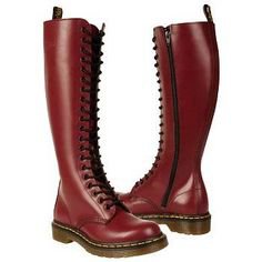 Dr. Martens Ladies 1B60 20 Eye Cherry Red Smooth Leather Knee High Boots #DocMartensstyle | Casual leather boots, Knee high leather boots, Red boots