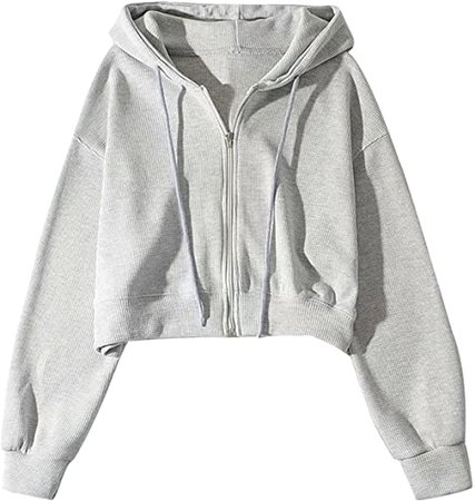 Yimoon Women’s Waffle Crop Zip Up Tops Workout Long Sleeve Hoodies Sweatshirts(Grey-M) at Amazon Women’s Clothing store