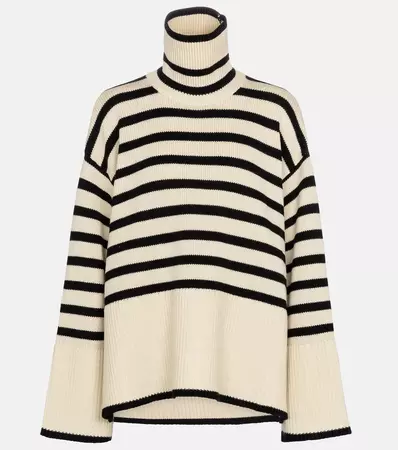 Striped Turtleneck Wool Blend Sweater in Beige - Toteme | Mytheresa