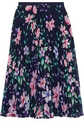 Pleated Floral-print Fil Coupe Chiffon Skirt