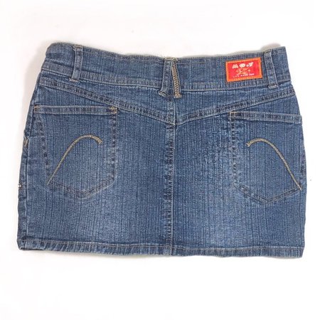 Vintage early 2000s mid rise medium wash denim mini skirt in - Depop