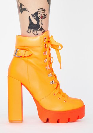 Orange Vegan Leather Lace Up Boots | Dolls Kill