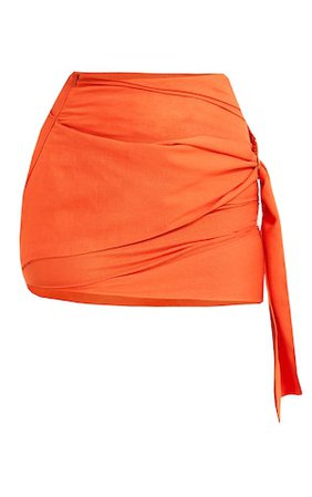 Bright Orange Linen Look Ring Detail Mini Skirt | PrettyLittleThing USA