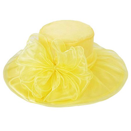 ICSTH Womens Organza Kentucky Derby Church Party Floral Wide Brim Summer Hat One size, Yellow at Amazon Women’s Clothing store:
