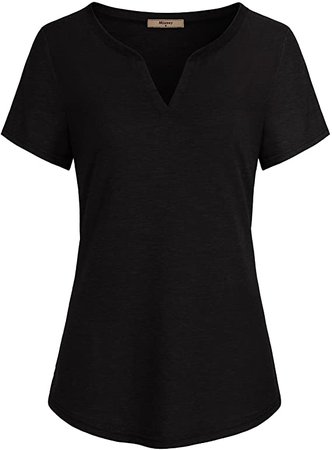 Women Summer Tops, Miusey Ladies V Neck Short Sleeve Casual Curved Hem Henley Work Attire T Shirt Tunic Blouses Purple L at Amazon Women’s Clothing store