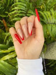 coffin red french tip acrylic nails - Google Search