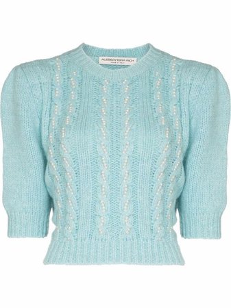 Alessandra Rich faux-pearl Cable Knit Top - Farfetch