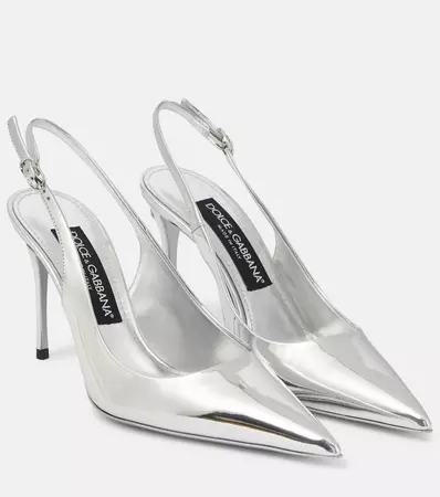 Lollo Mirror Leather Slingback Pumps in Silver - Dolce Gabbana | Mytheresa
