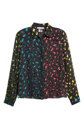 Alice + Olivia Willa Abstract Leopard Print Burnout Silk Blend Blouse | Nordstrom
