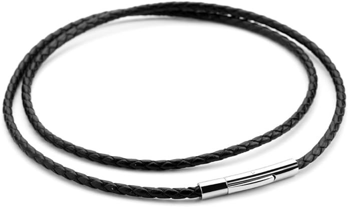 Hamoery Women Men 6mm Leather Cord Chain Necklace Black Braided Rope Stainless Steel Clasp Chain Necklace | Amazon.com