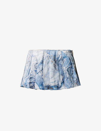 Natasha Zinko | Denim-print silk-blend shorts