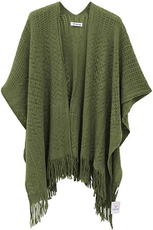 Knit Shawl Wrap for Women - Soul Young Ladies Fringe Knitted Poncho Cardigan Cape (Army Green Stripe) at Amazon Women’s Clothing store