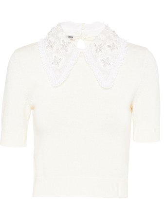 Miu Miu lace collar knitted top white MML3721XCA - Farfetch