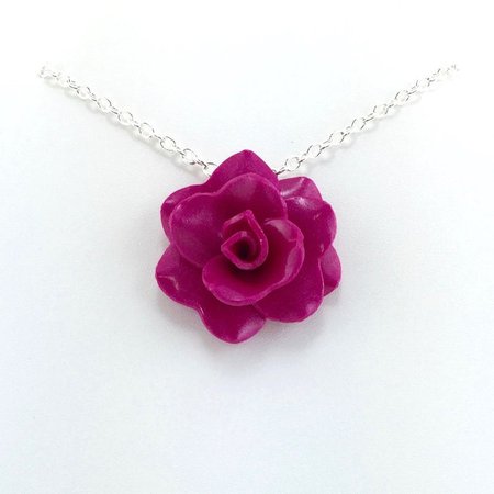 Fuchsia Rose Pendant Simple Rose Necklace Fuchsia Pink | Etsy
