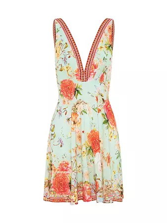 Shop Camilla V-Neck Floral Silk Minidress | Saks Fifth Avenue