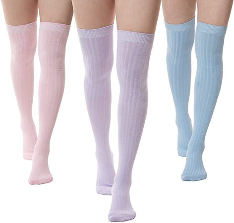 Amazon.com: SERICI 3 Thigh Length Socks | Womens Striped Cotton Thigh High Tube Sock | Girls Over Knee Boot Socks (Pastels) : Clothing, Shoes & Jewelry
