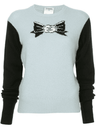 Chanel Vintage Cc Ribbon Bicolour Knitted Top - Blue | ModeSens