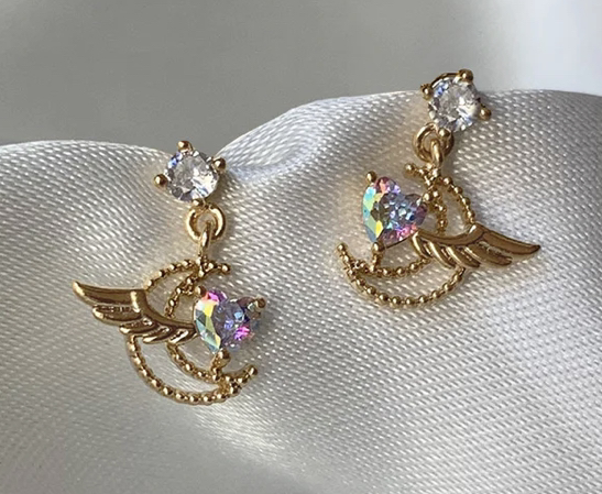 sweet peeps moon angel earrings