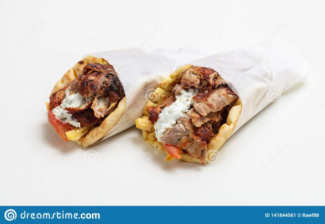 Gyro Pita, Shawarma, Take Away, Street Food. Traditional Greek Turkish, Meat Food Isolated On White Background Stock Image - Image of away, barbecue: 141844561