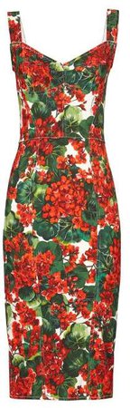 Geranium Print Pannelled Midi Dress - Womens - Red Multi