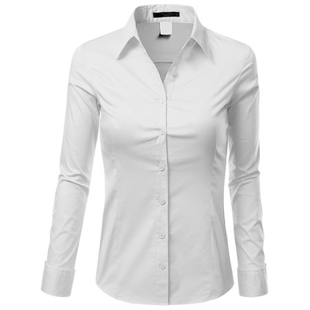 Doublju - Doublju Women's Basic Long Sleeve Cotton Button Down Collared Shirt - Walmart.com - Walmart.com