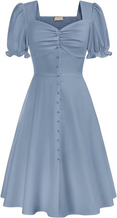 Amazon.com: Women's Summer Satin Smocked Midi Dress Vintage 1950s Cottagecore Dresses for Cocktail Blue S : Clothing, Shoes & Jewelry
