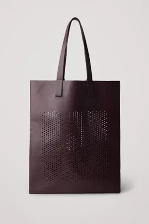 PERFORATED LEATHER TOTE - burgundy - Bags - COS US