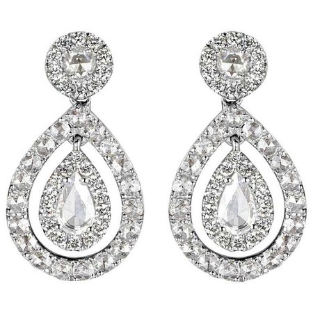 Mark 1.10 Carat Rose-Cut Pear Shaped Diamond Dangle Earrings For Sale at 1stdibs