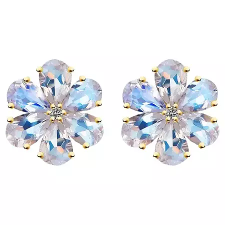 Nina Zhou 3.20ct Moonstone Diamond Forget-Me-Not Earrings For Sale at 1stDibs