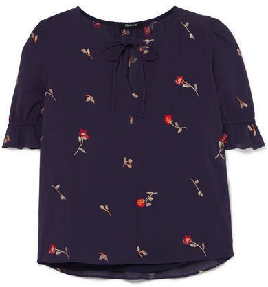 Raquel Embroidered Crepe Top - Navy