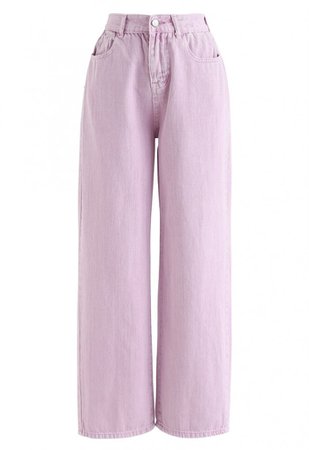 Wide-Leg Cropped Jeans in Taffy Pink - Pants - BOTTOMS - Retro, Indie and Unique Fashion